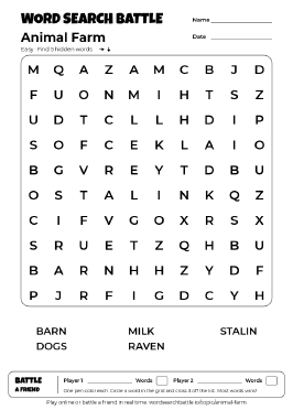 Printable Animal Farm Word Search