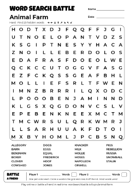Printable Animal Farm Word Search