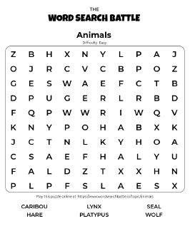 Printable Easy Animals Word Search