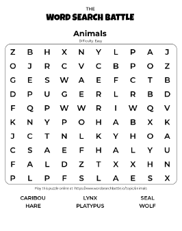 Printable Animals Word Search