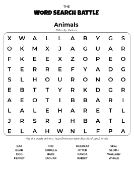 Printable Animals Word Search