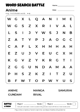 Printable Anime Word Search