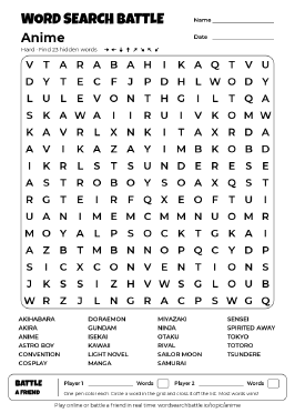 Printable Anime Word Search