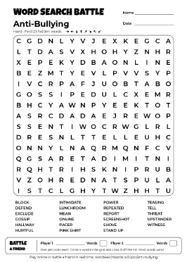 Printable Anti-Bullying Word Search