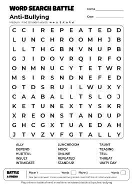Printable Anti-Bullying Word Search