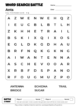 Printable Ants Word Search