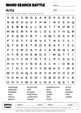 Printable Ants Word Search