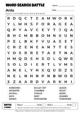 Printable Ants Word Search