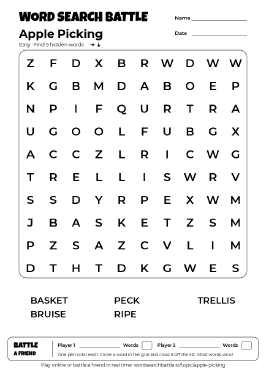 Printable Easy Apple Picking Word Search