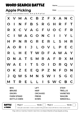 Printable Apple Picking Word Search