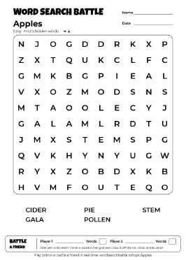 Printable Easy Apples Word Search