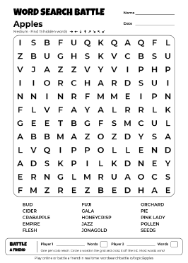 Printable Medium Apples Word Search