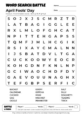 Printable April Fools' Day Word Search Preview