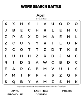 Printable April Word Search
