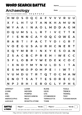 Printable Archaeology Word Search