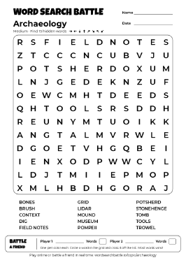 Printable Archaeology Word Search