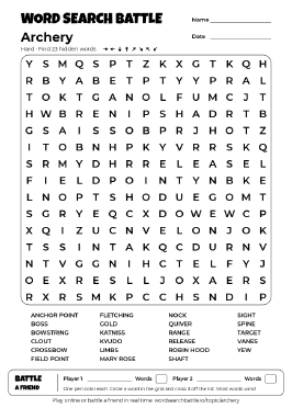Printable Hard Archery Word Search
