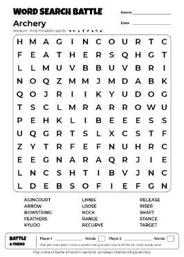 Printable Medium Archery Word Search