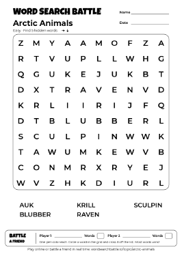 Printable Arctic Animals Word Search