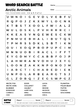 Printable Arctic Animals Word Search