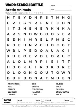 Printable Arctic Animals Word Search Preview