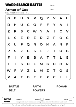 Printable Armor of God Word Search