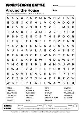 Printable Hard Around the House Word Search