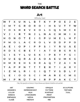 Printable Hard Art Word Search