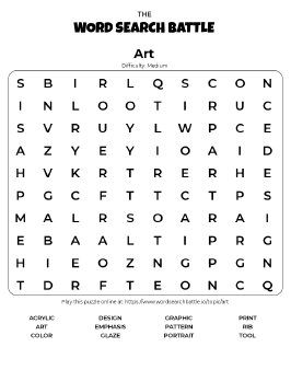 Printable Art Word Search Preview