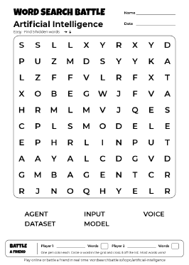 Printable Artificial Intelligence Word Search