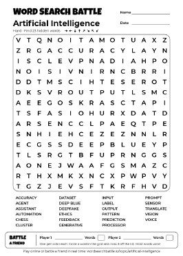Printable Artificial Intelligence Word Search Preview
