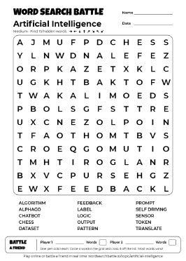 Printable Artificial Intelligence Word Search Preview