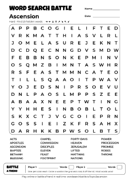 Printable Hard Ascension Word Search