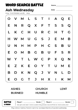 Printable Ash Wednesday Word Search