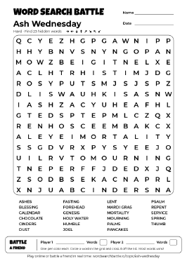 Printable Ash Wednesday Word Search