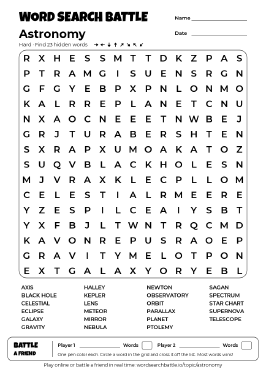 Printable Astronomy Word Search
