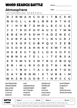 Printable Hard Atmosphere Word Search