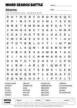 Printable Atoms Word Search