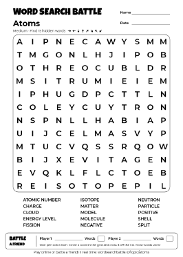 Printable Atoms Word Search