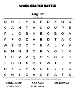Printable August Word Search