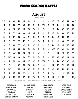 Printable August Word Search