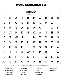 Printable August Word Search