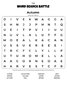 Printable Autumn Word Search Preview