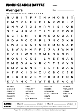 Printable Avengers Word Search