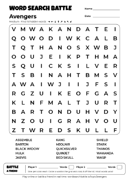 Printable Avengers Word Search