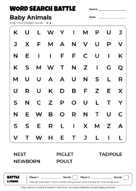 Printable Baby Animals Word Search Preview