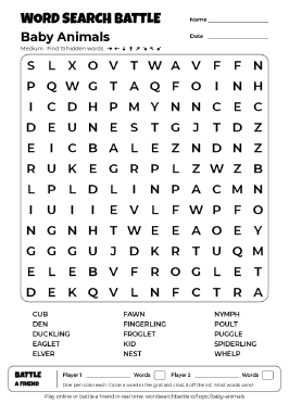 Printable Baby Animals Word Search