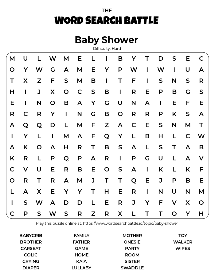 Free Printable Baby Shower Word Mining Game