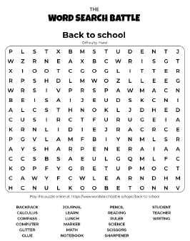 Printable Back to School Word Search