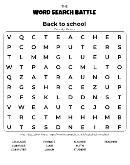 Printable Back to School Word Search